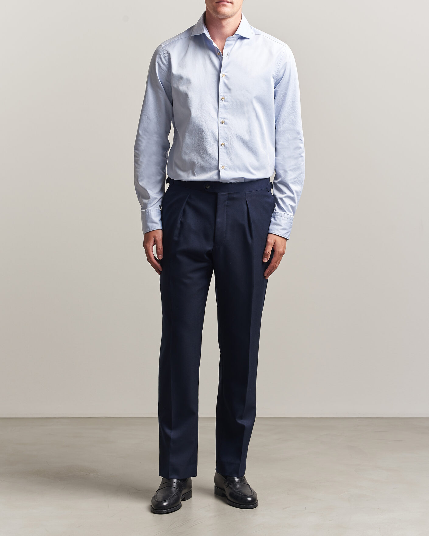 Heren | Overhemden | Stenströms | Slimline Washed Cotton Twill Cut Away Shirt Blue