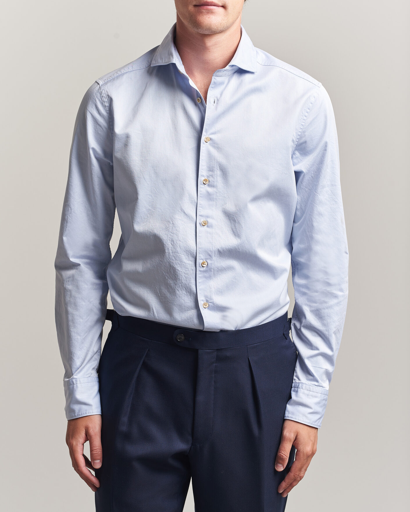 Heren | Overhemden | Stenströms | Slimline Washed Cotton Twill Cut Away Shirt Blue