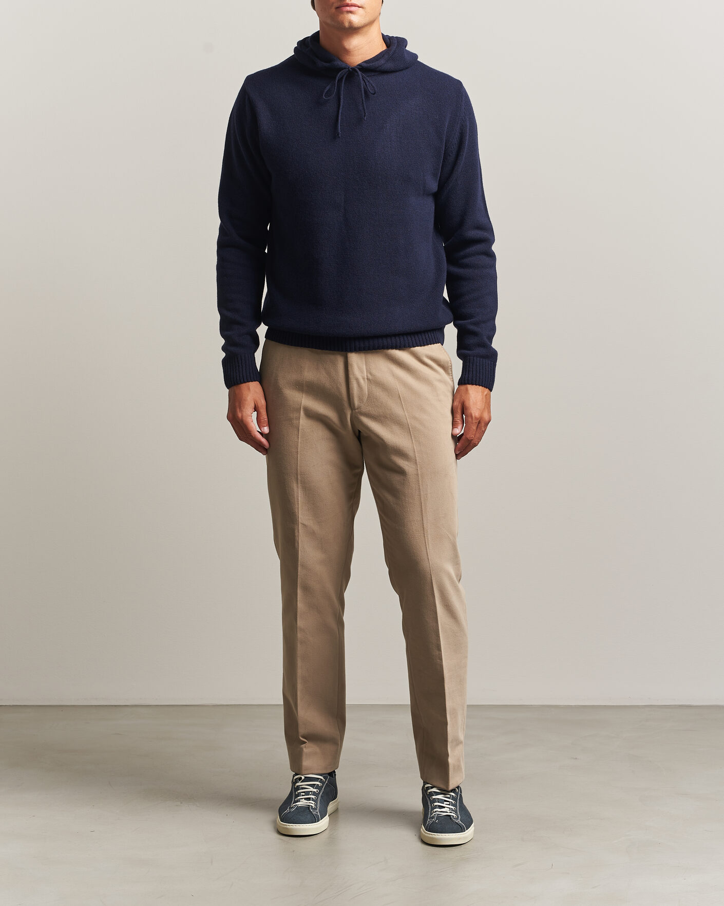 Heren | Truien | Stenströms | Brushed Merino Hood Navy
