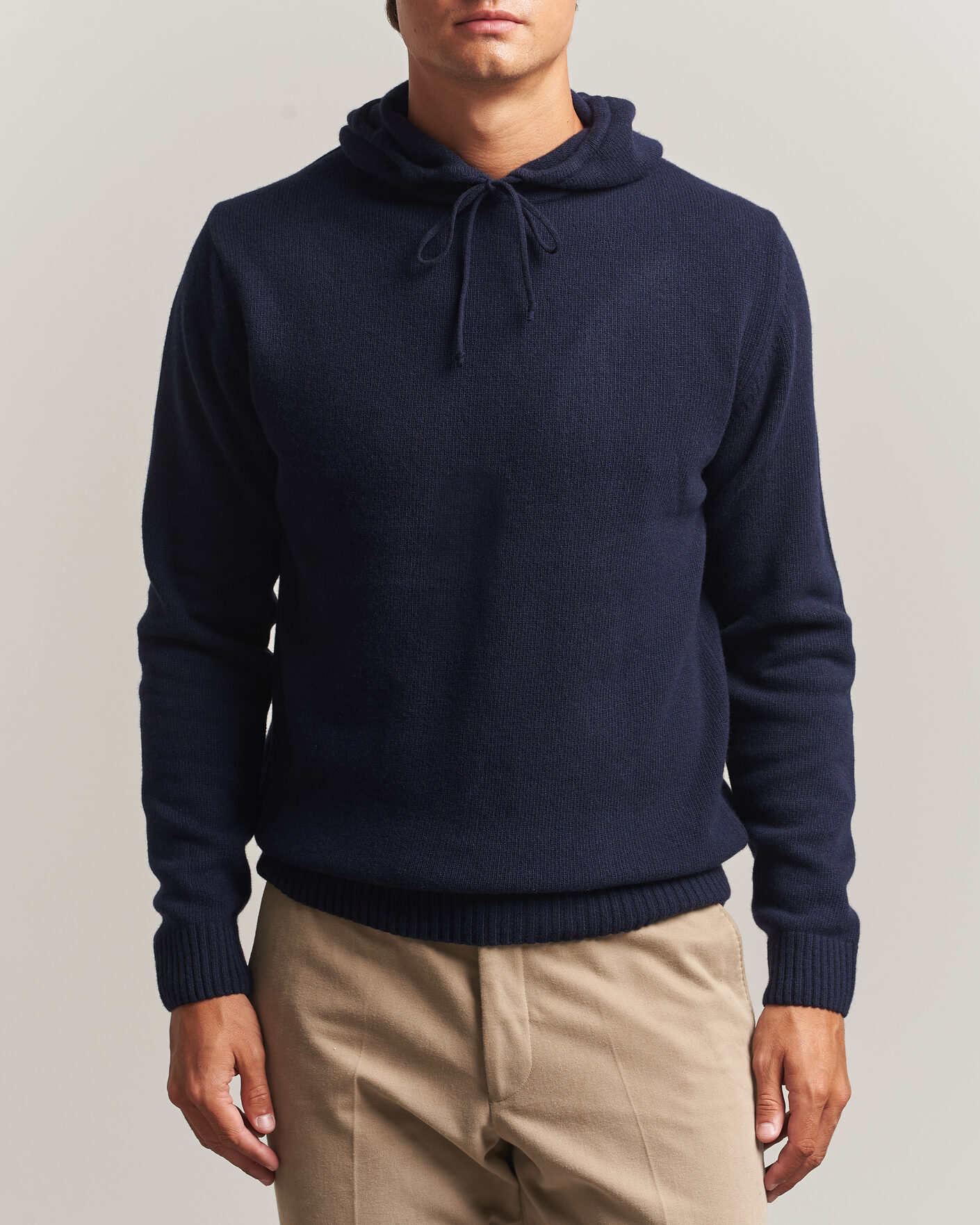 Heren | Truien | Stenströms | Brushed Merino Hood Navy