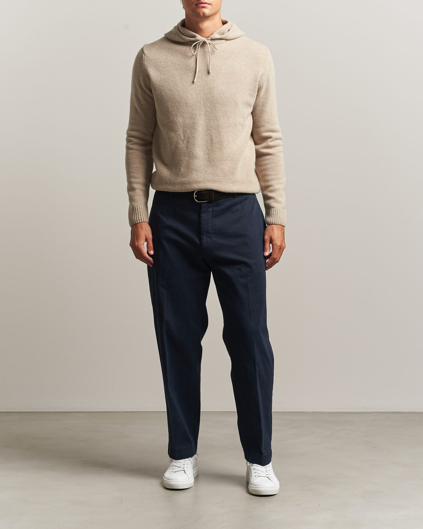 Heren | Truien | Stenströms | Brushed Merino Hood Beige