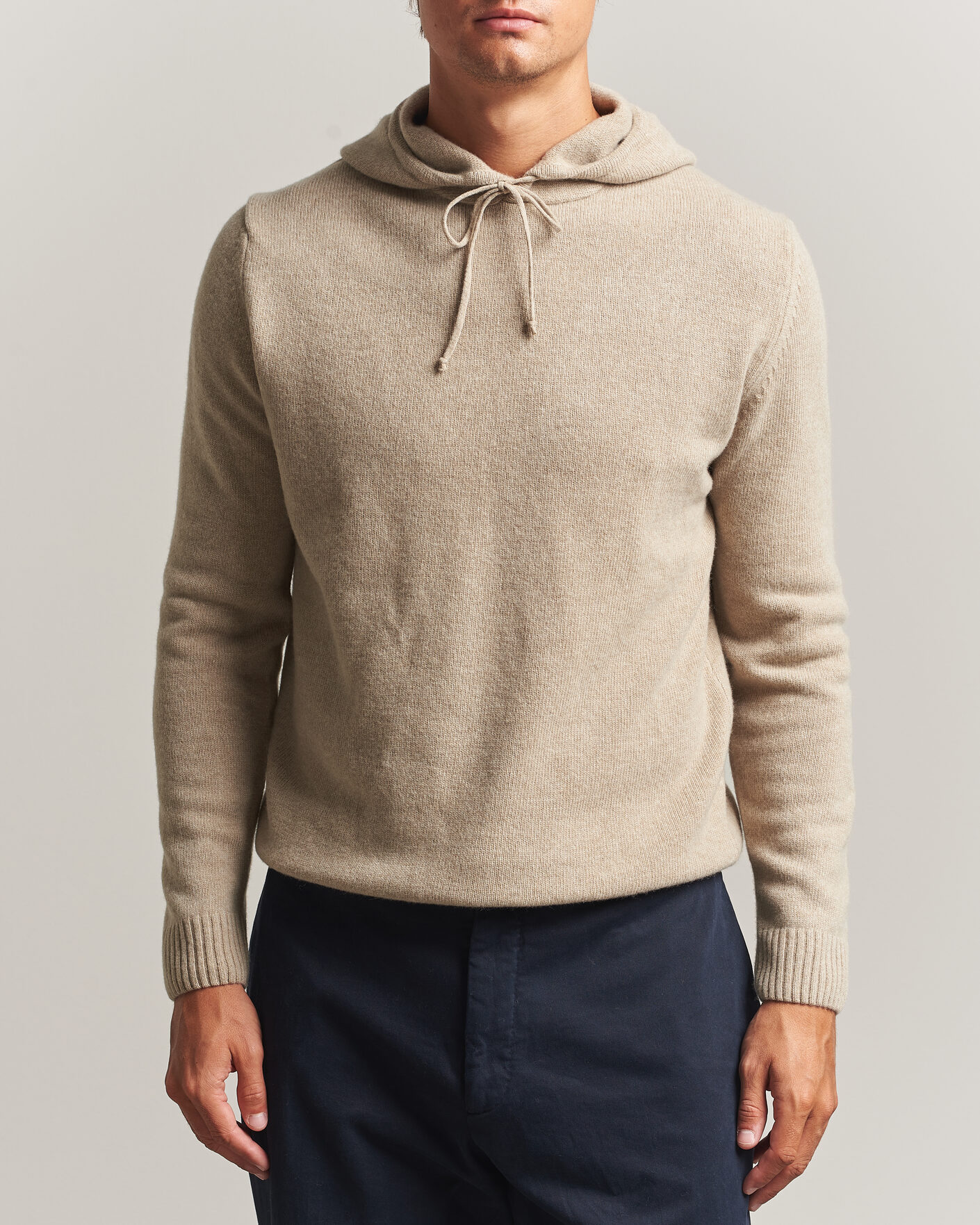 Heren | Truien | Stenströms | Brushed Merino Hood Beige