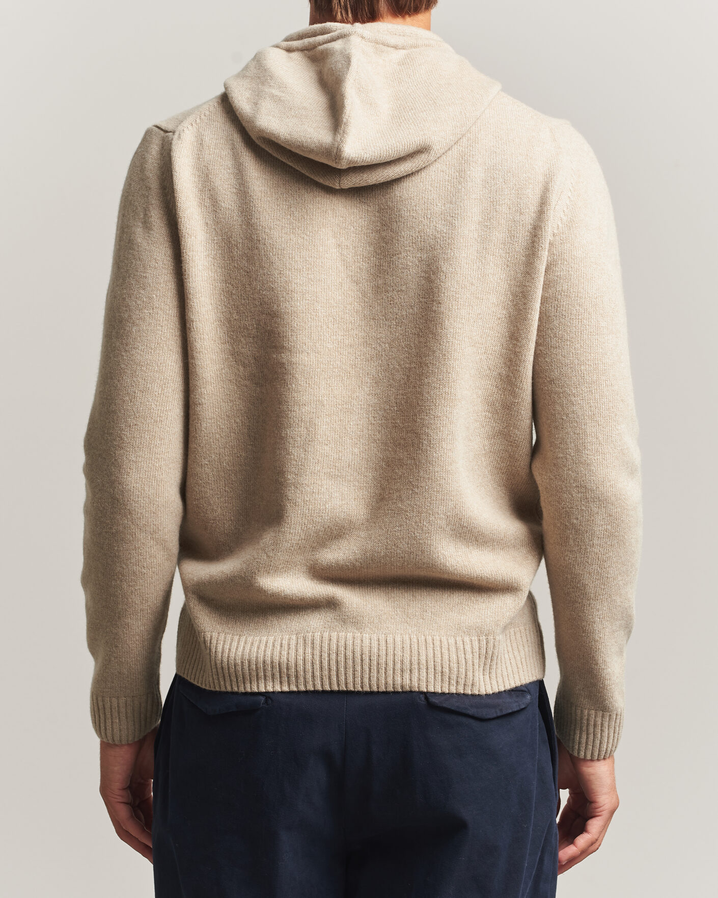 Heren | Truien | Stenströms | Brushed Merino Hood Beige