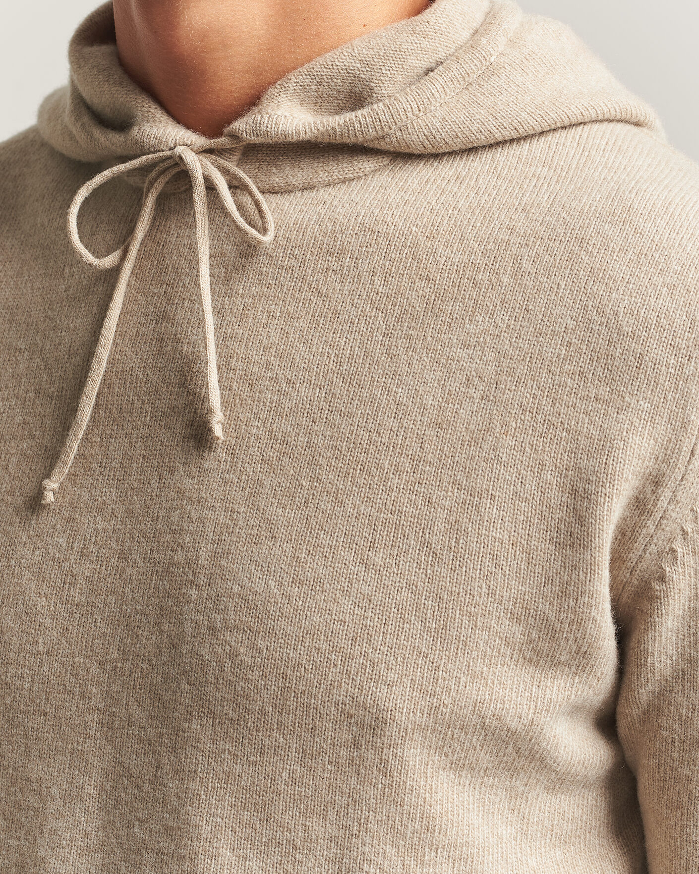 Heren | Truien | Stenströms | Brushed Merino Hood Beige