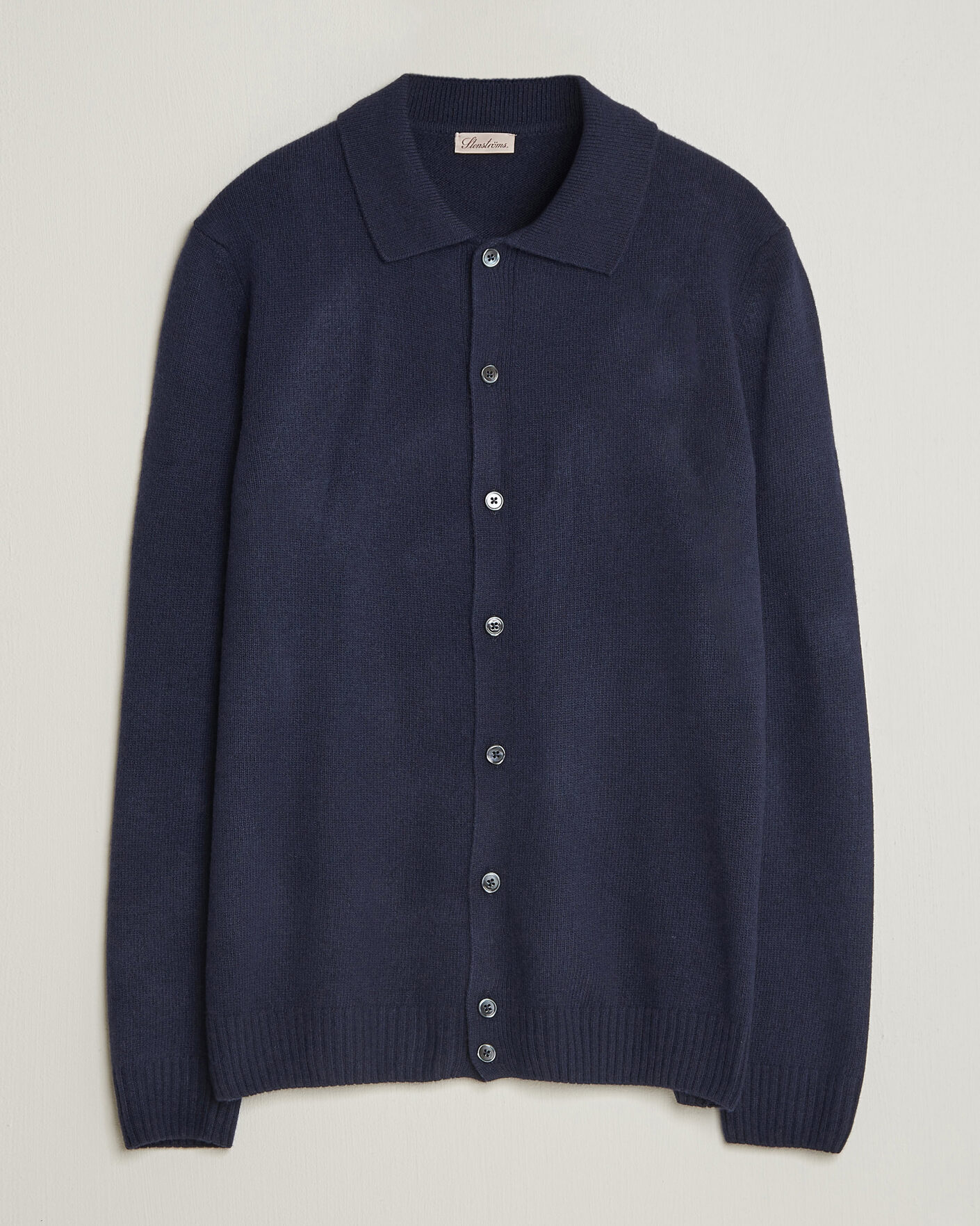 Heren | Truien | Stenströms | Brushed Merino Polo Cardigan Navy