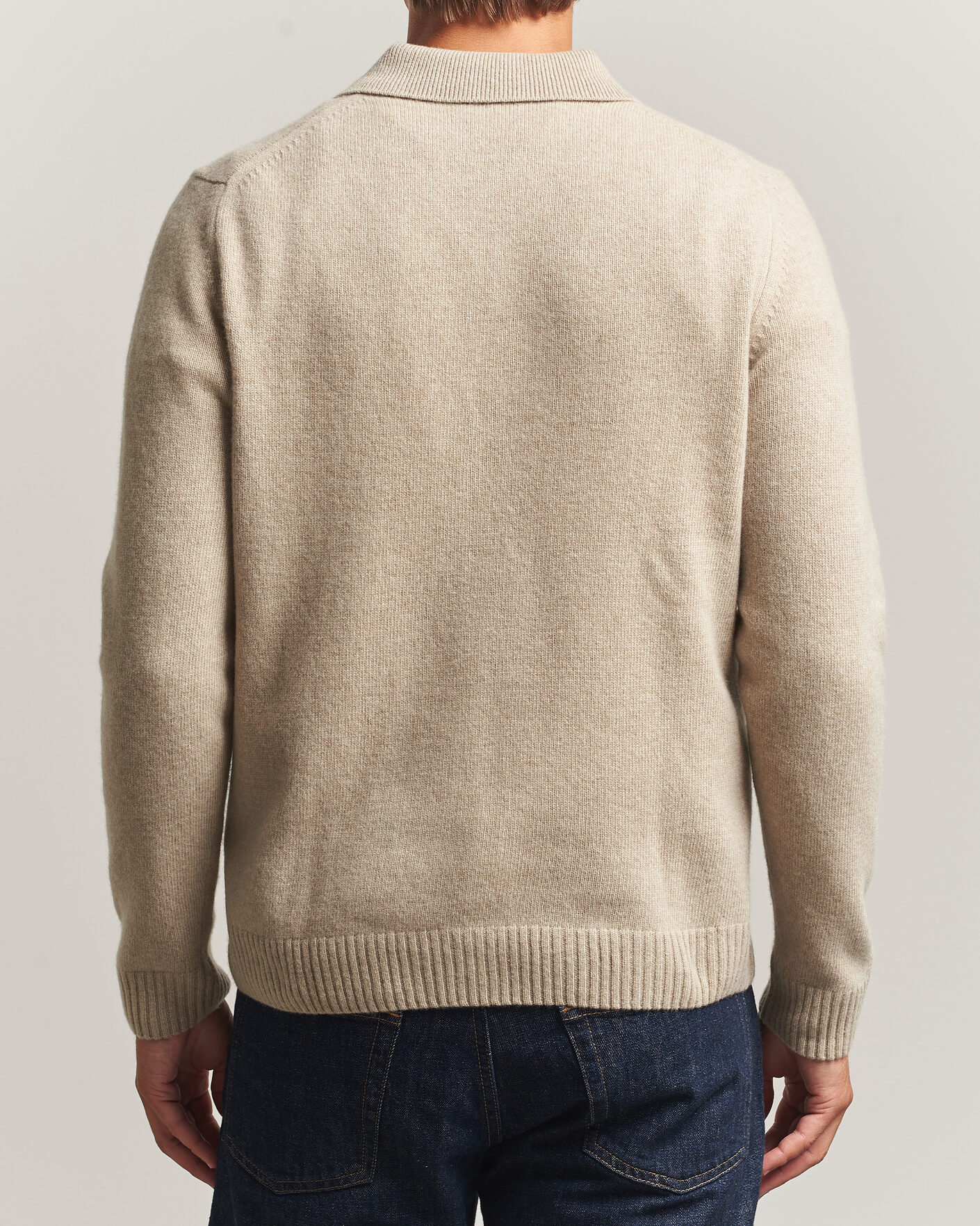 Heren | Truien | Stenströms | Brushed Merino Polo Cardigan Beige