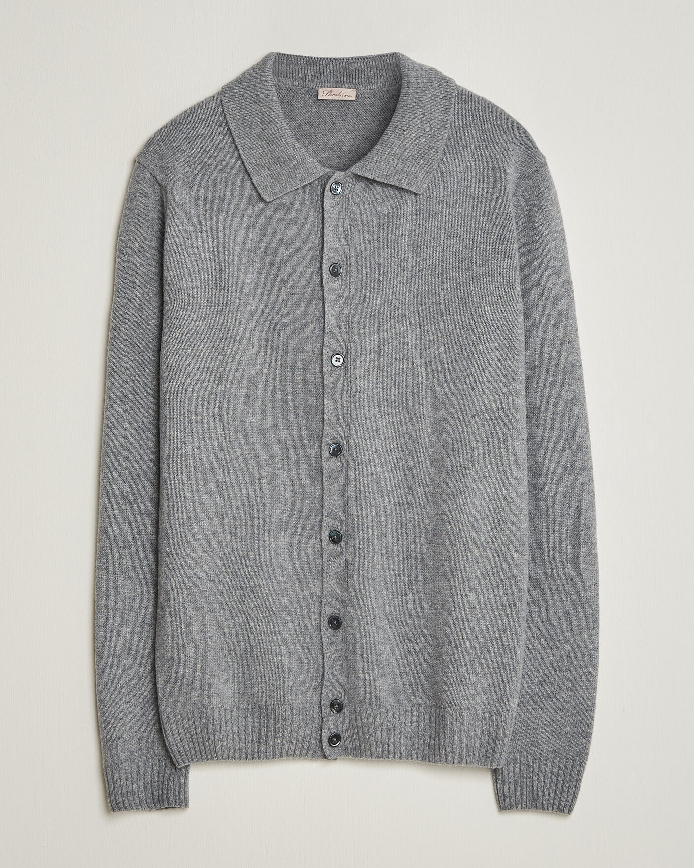 Heren | Truien | Stenströms | Brushed Merino Polo Cardigan Grey