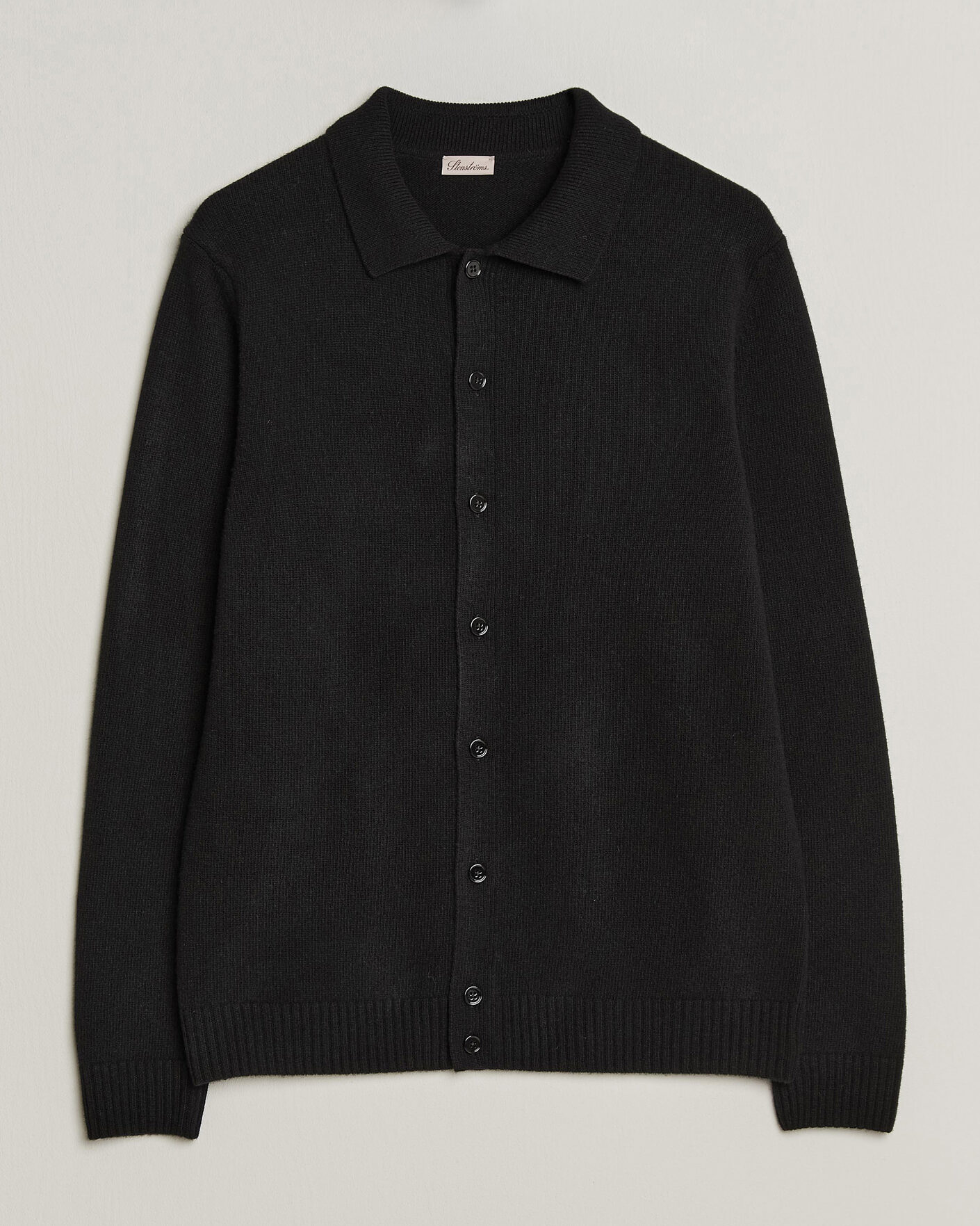 Heren | Truien | Stenströms | Brushed Merino Polo Cardigan Black