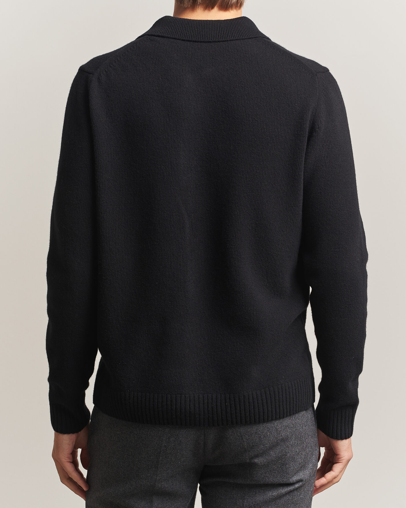 Heren | Truien | Stenströms | Brushed Merino Polo Cardigan Black