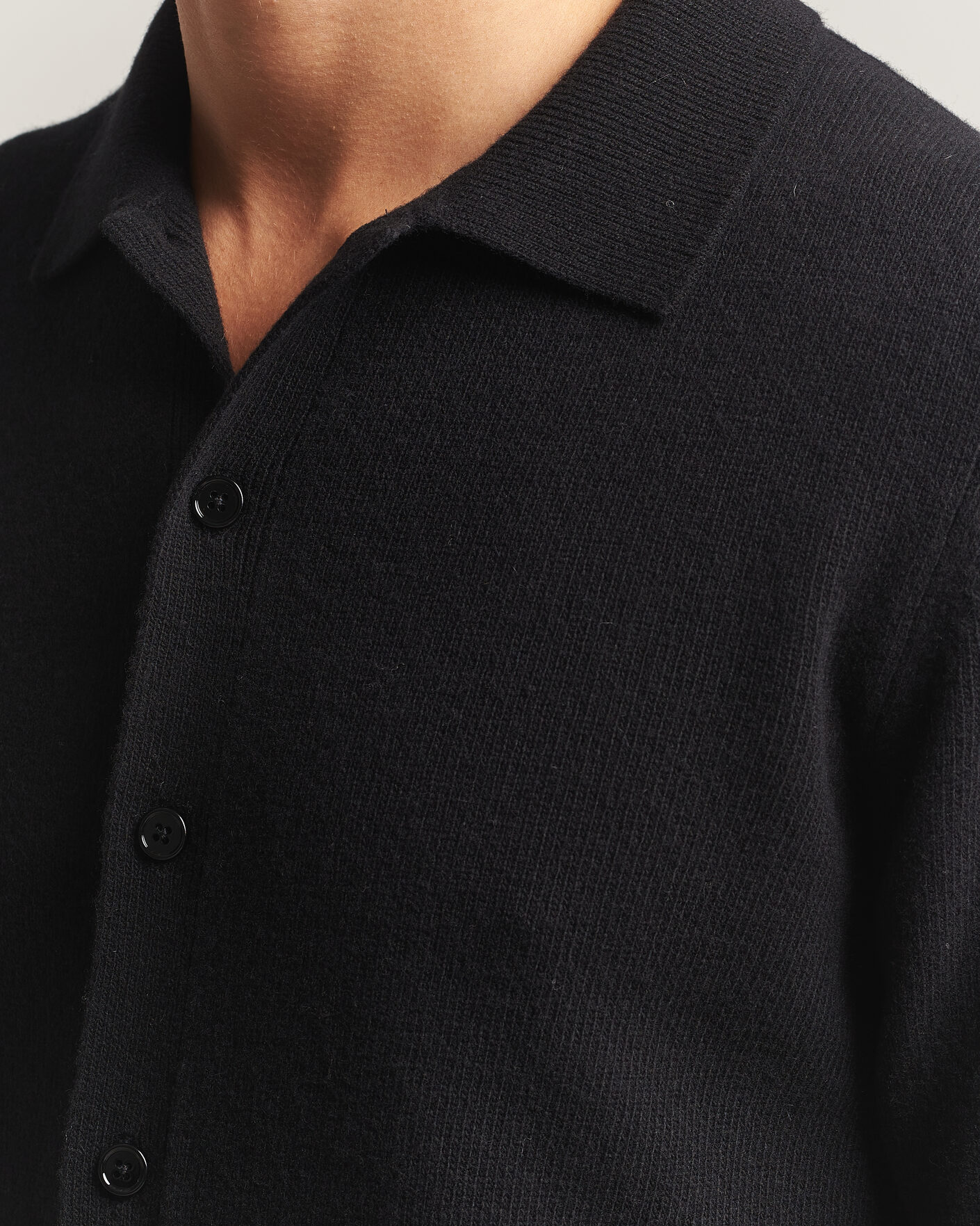 Heren | Truien | Stenströms | Brushed Merino Polo Cardigan Black