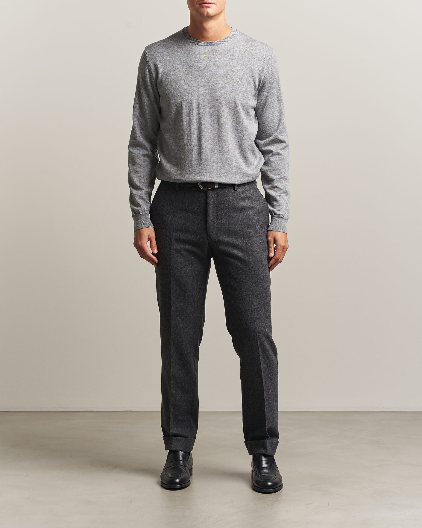 Heren | Truien | Stenströms | Merino Crew Neck Grey Mouline