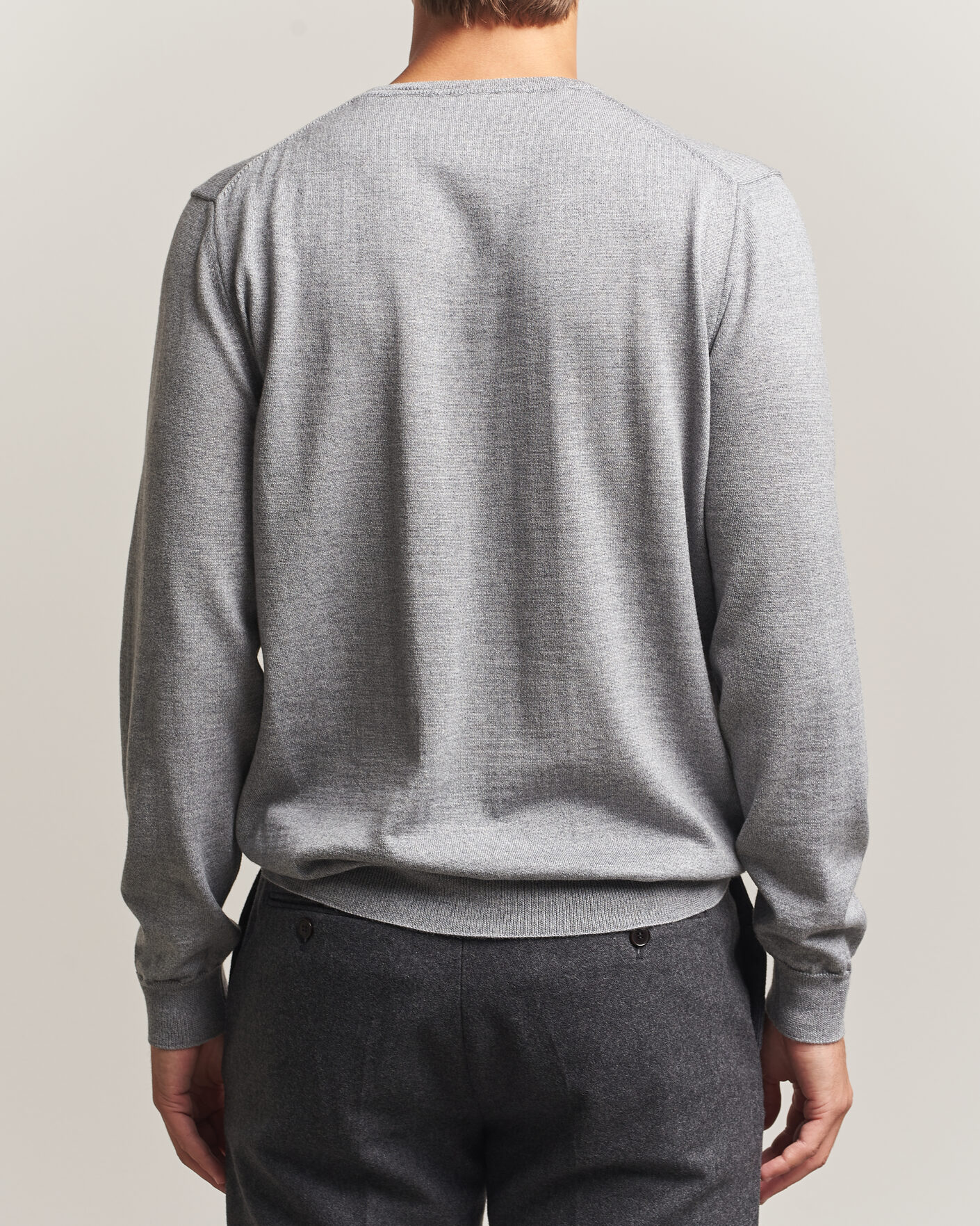 Heren | Truien | Stenströms | Merino Crew Neck Grey Mouline