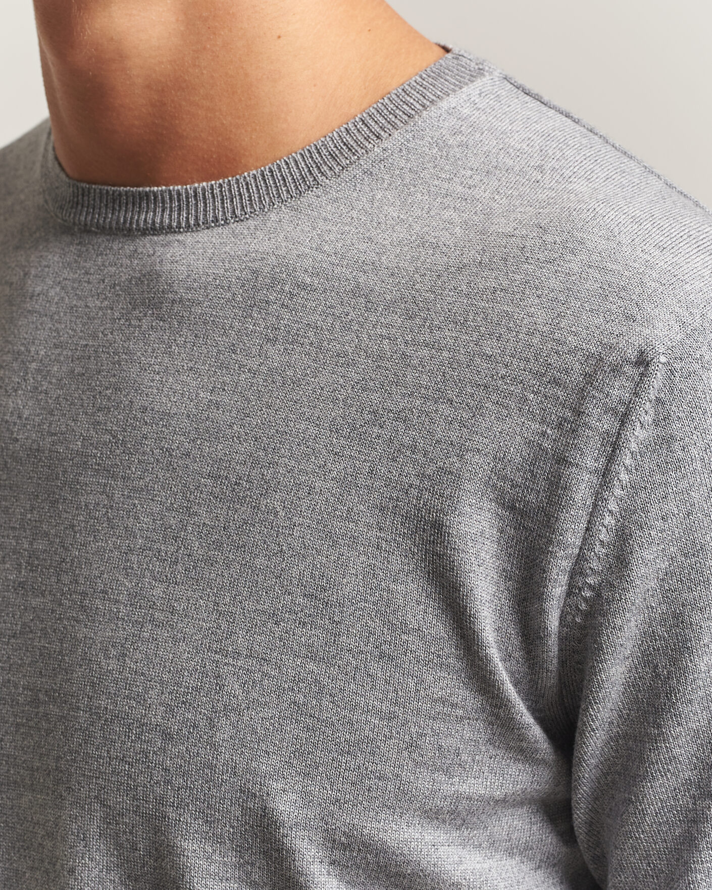Heren | Truien | Stenströms | Merino Crew Neck Grey Mouline
