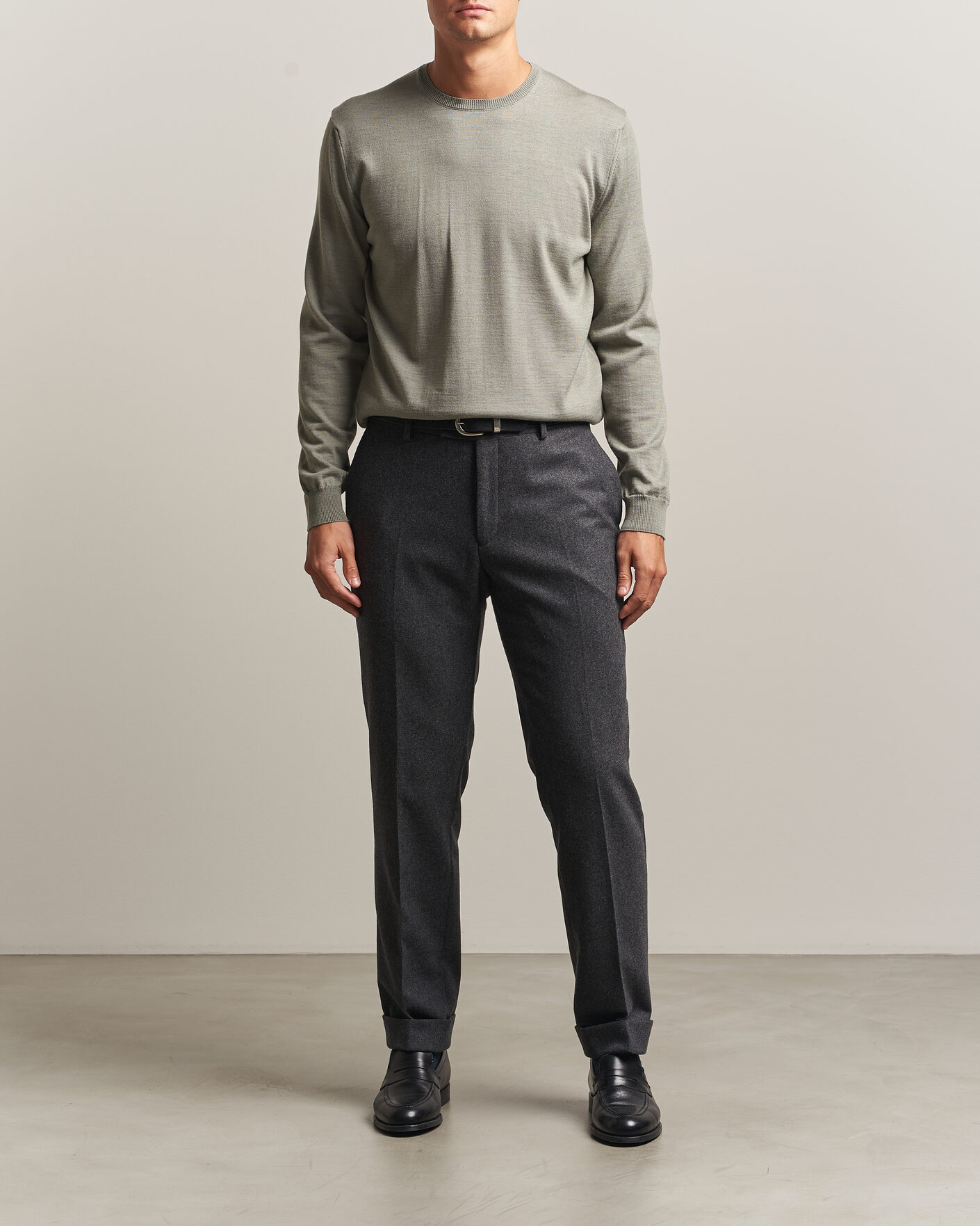 Heren | Truien | Stenströms | Merino Crew Neck Green/Grey