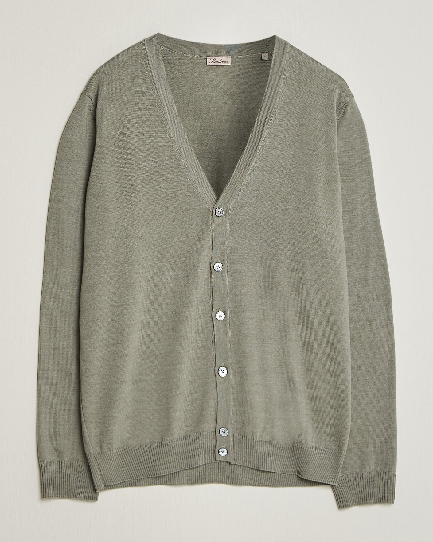 Heren | Truien | Stenströms | Merino Cardigan Green/Grey