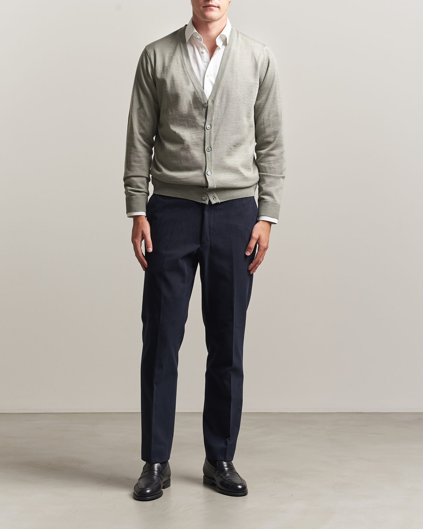 Heren | Truien | Stenströms | Merino Cardigan Green/Grey