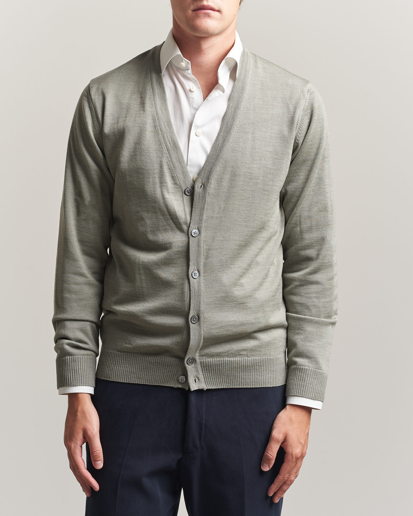 Heren | Truien | Stenströms | Merino Cardigan Green/Grey