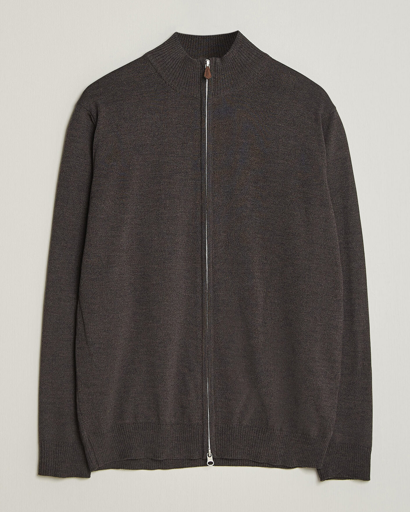 Heren | Truien | Stenströms | Merino Full Zip Dark Brown