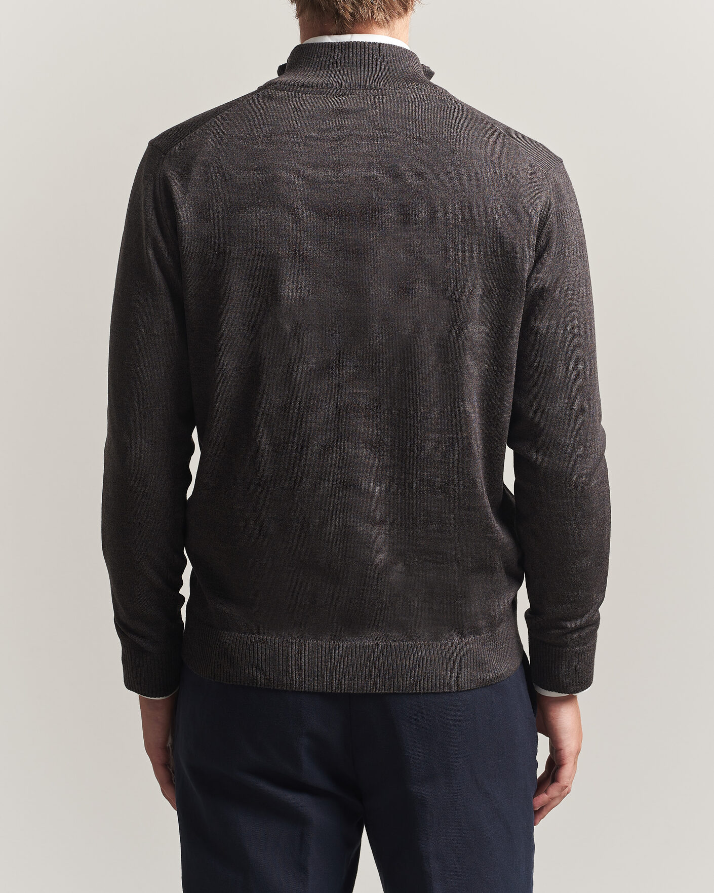 Heren | Truien | Stenströms | Merino Full Zip Dark Brown