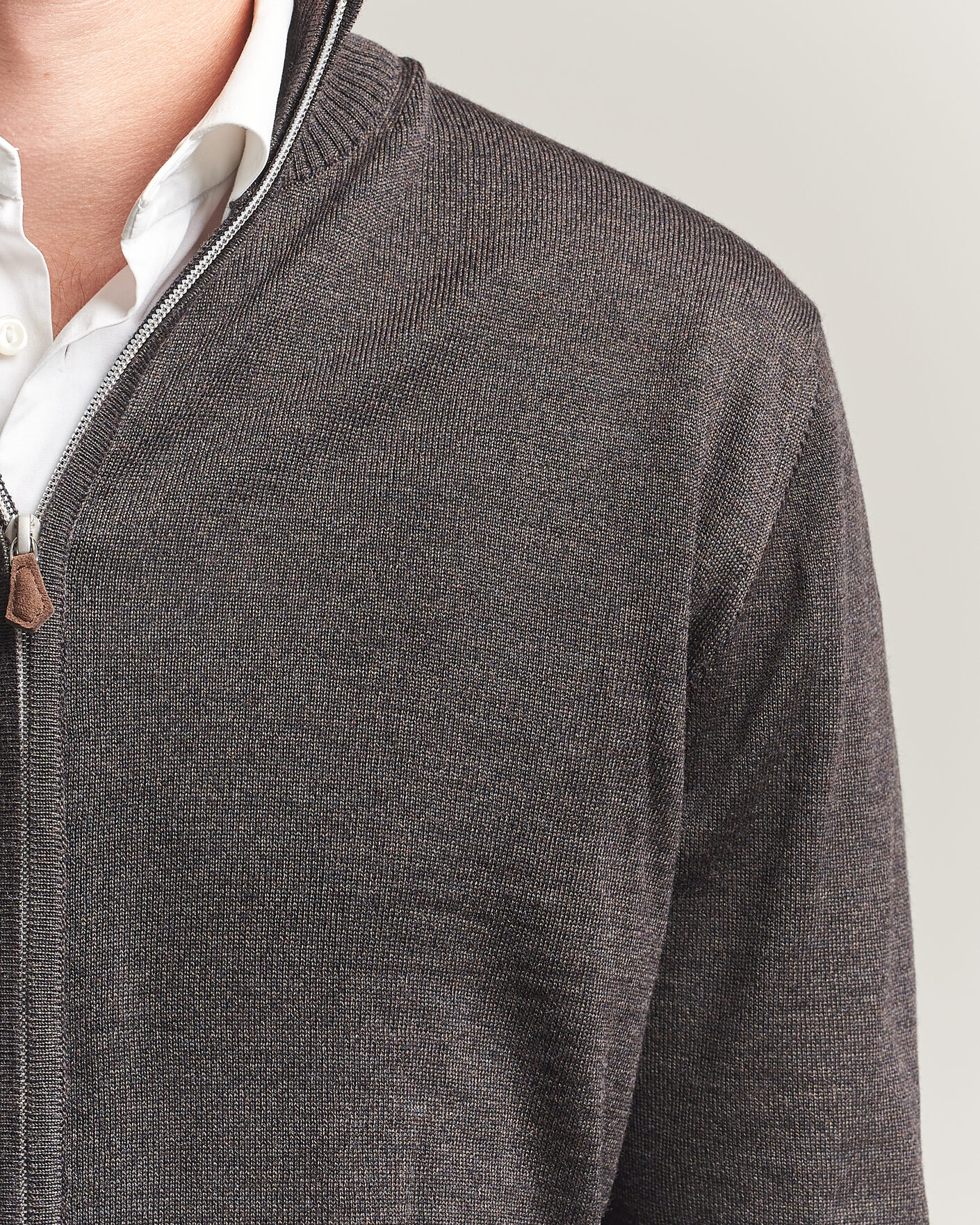 Heren | Truien | Stenströms | Merino Full Zip Dark Brown