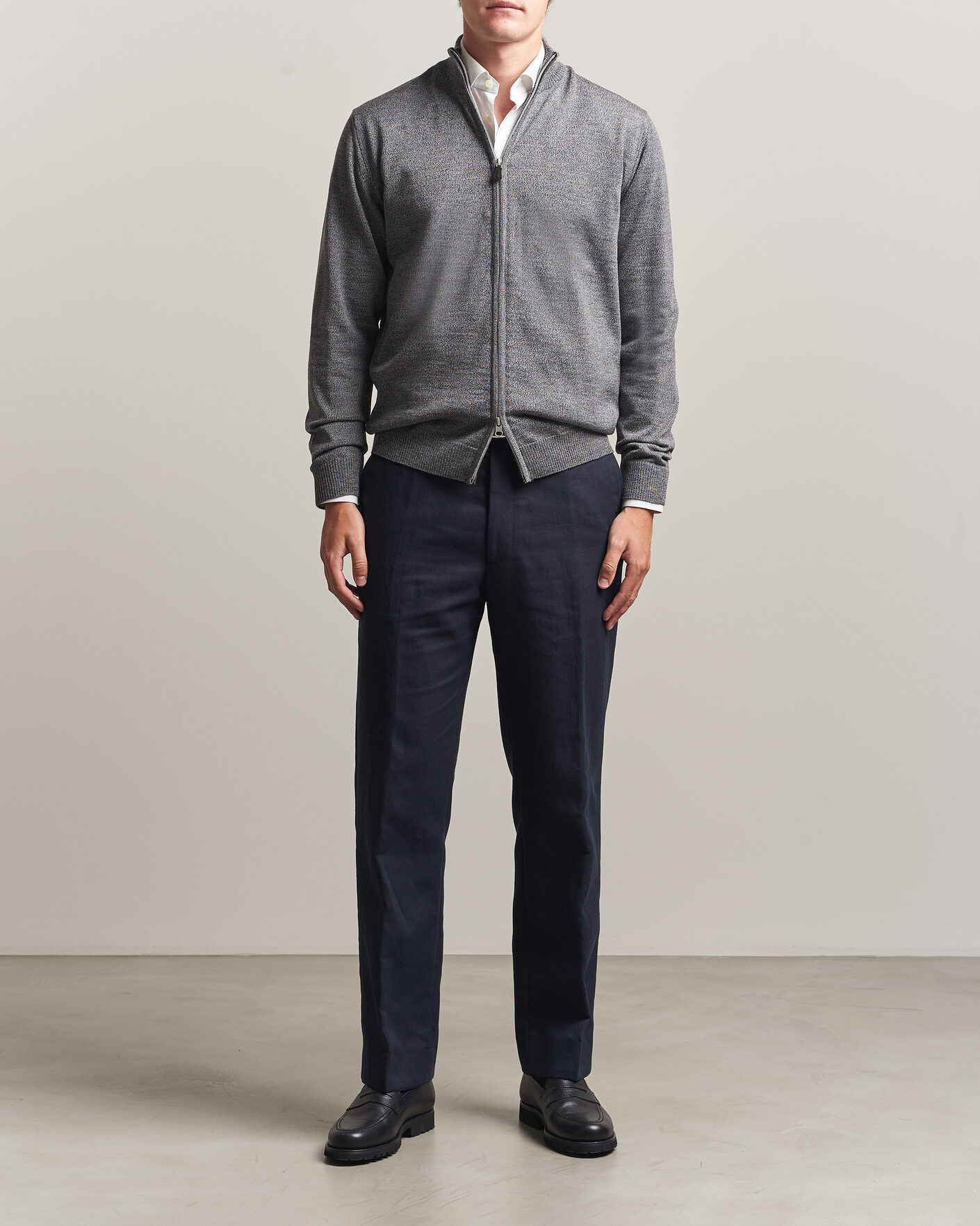Heren | Truien | Stenströms | Merino Full Zip Grey