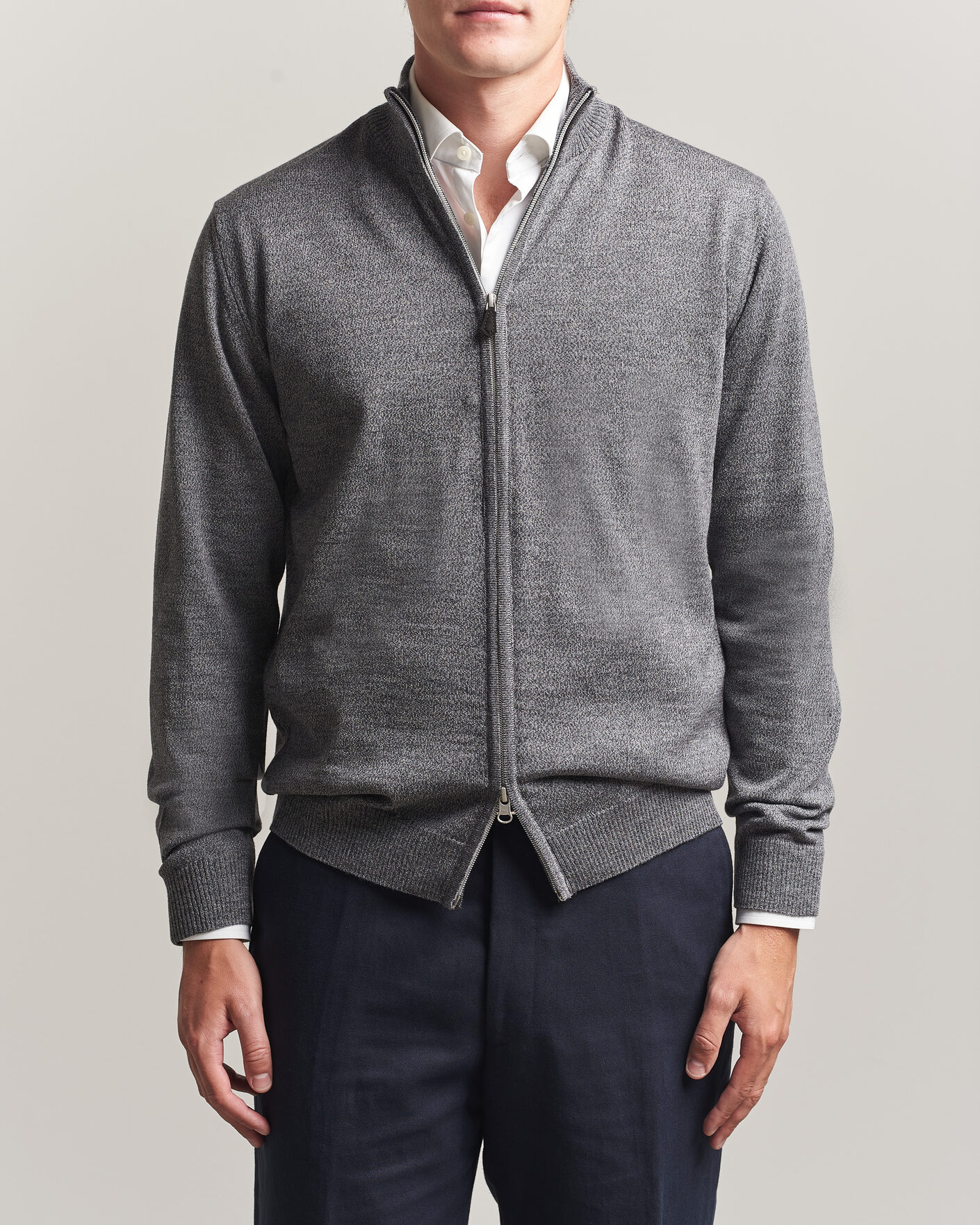 Heren | Truien | Stenströms | Merino Full Zip Grey