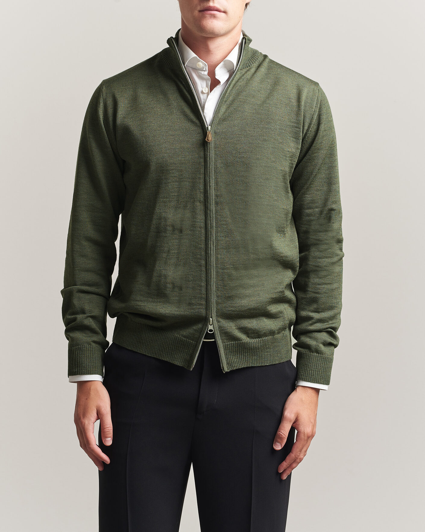 Heren | Truien | Stenströms | Merino Full Zip Green
