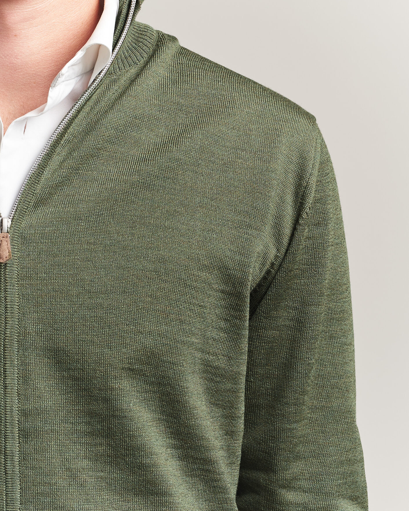 Heren | Truien | Stenströms | Merino Full Zip Green