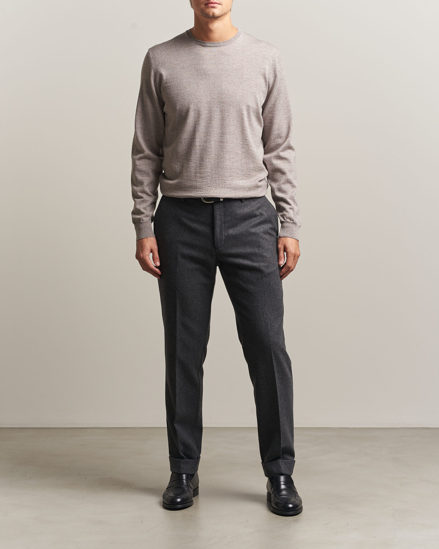 Heren | Truien | Stenströms | Merino Patch Crew Neck Beige