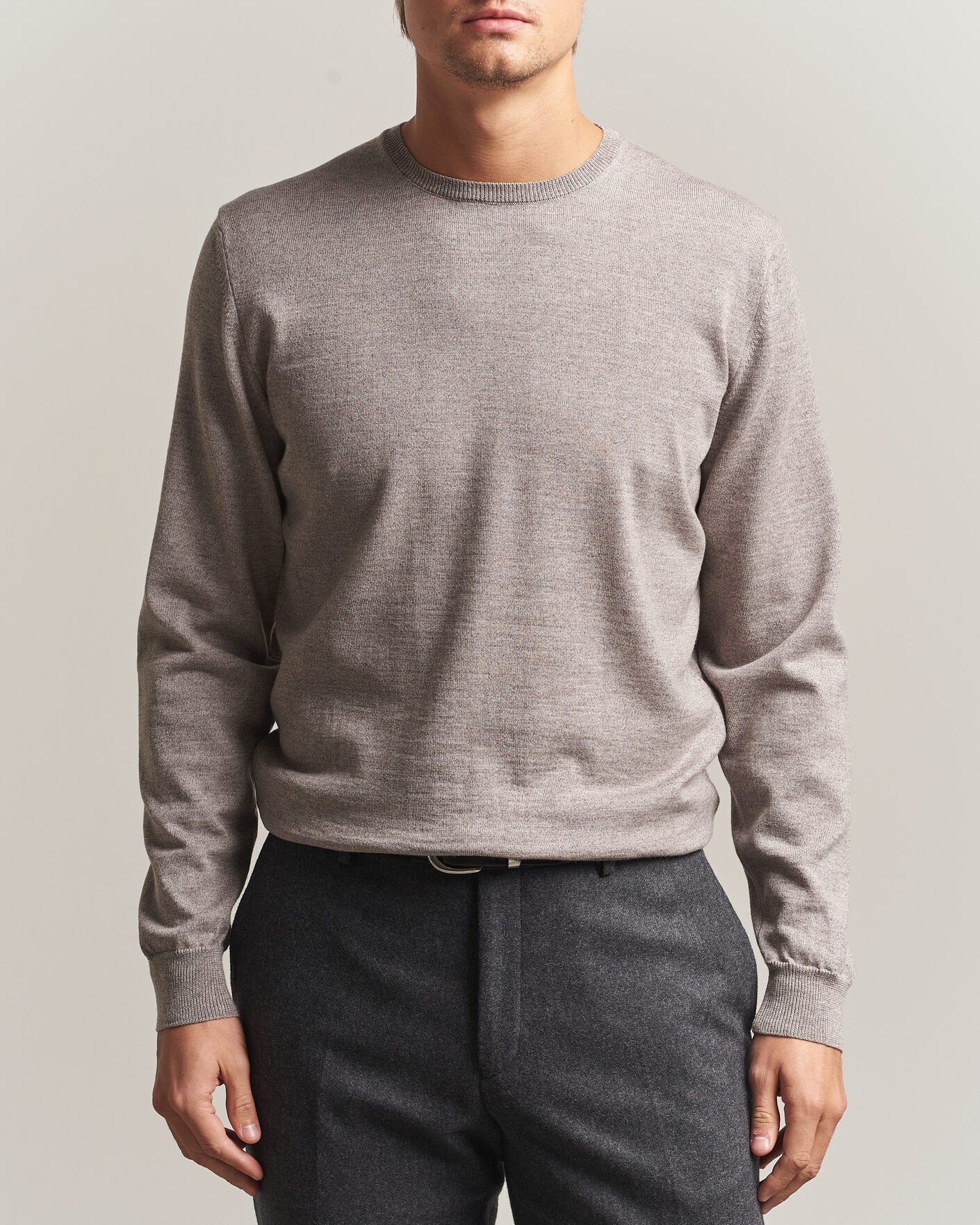 Heren | Truien | Stenströms | Merino Patch Crew Neck Beige