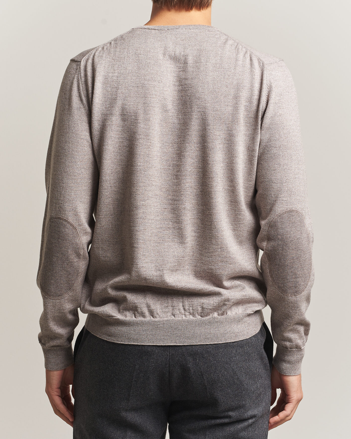 Heren | Truien | Stenströms | Merino Patch Crew Neck Beige
