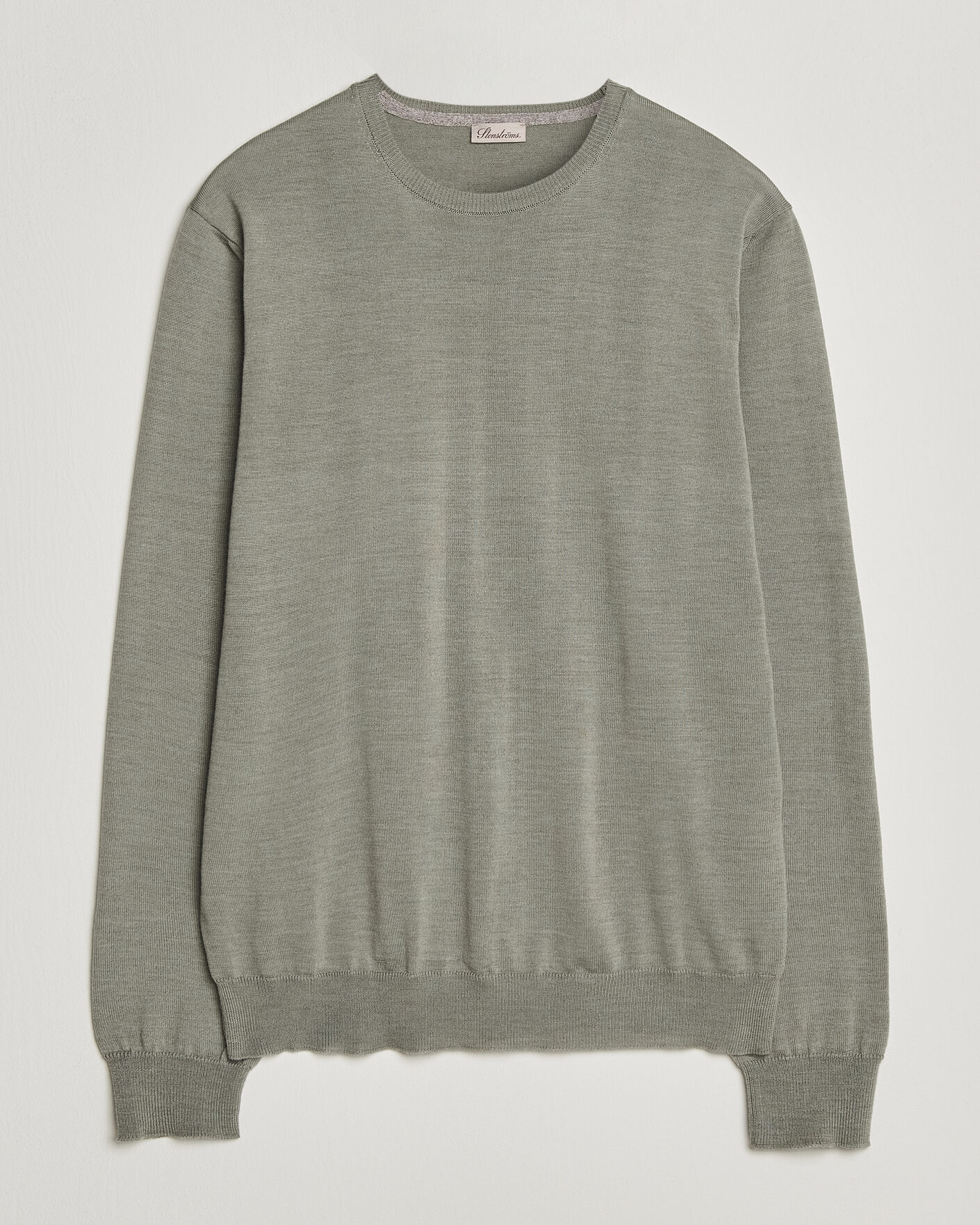Heren | Truien | Stenströms | Merino Patch Crew Neck Green/Grey