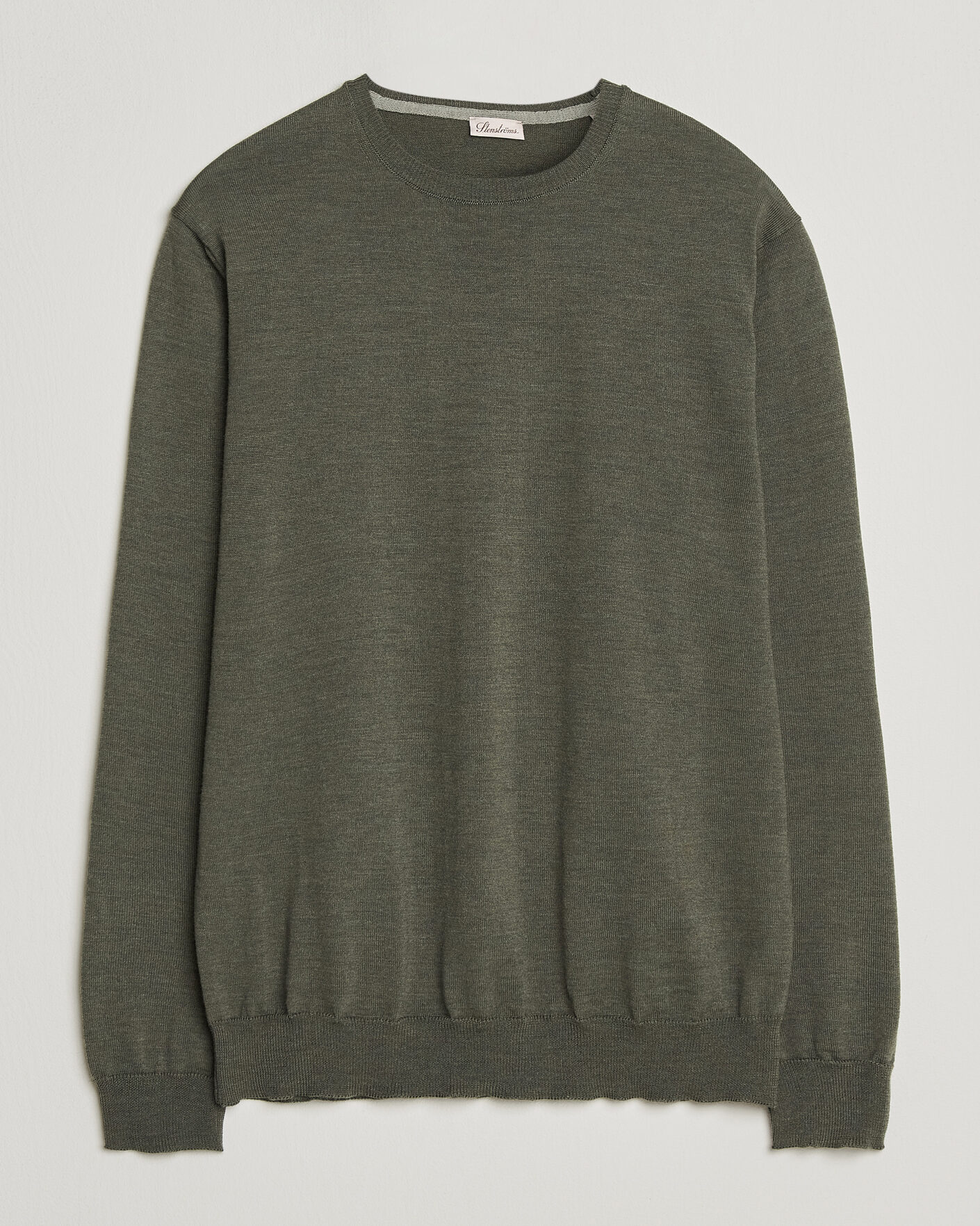 Heren | Truien | Stenströms | Merino Patch Crew Neck Dark Green