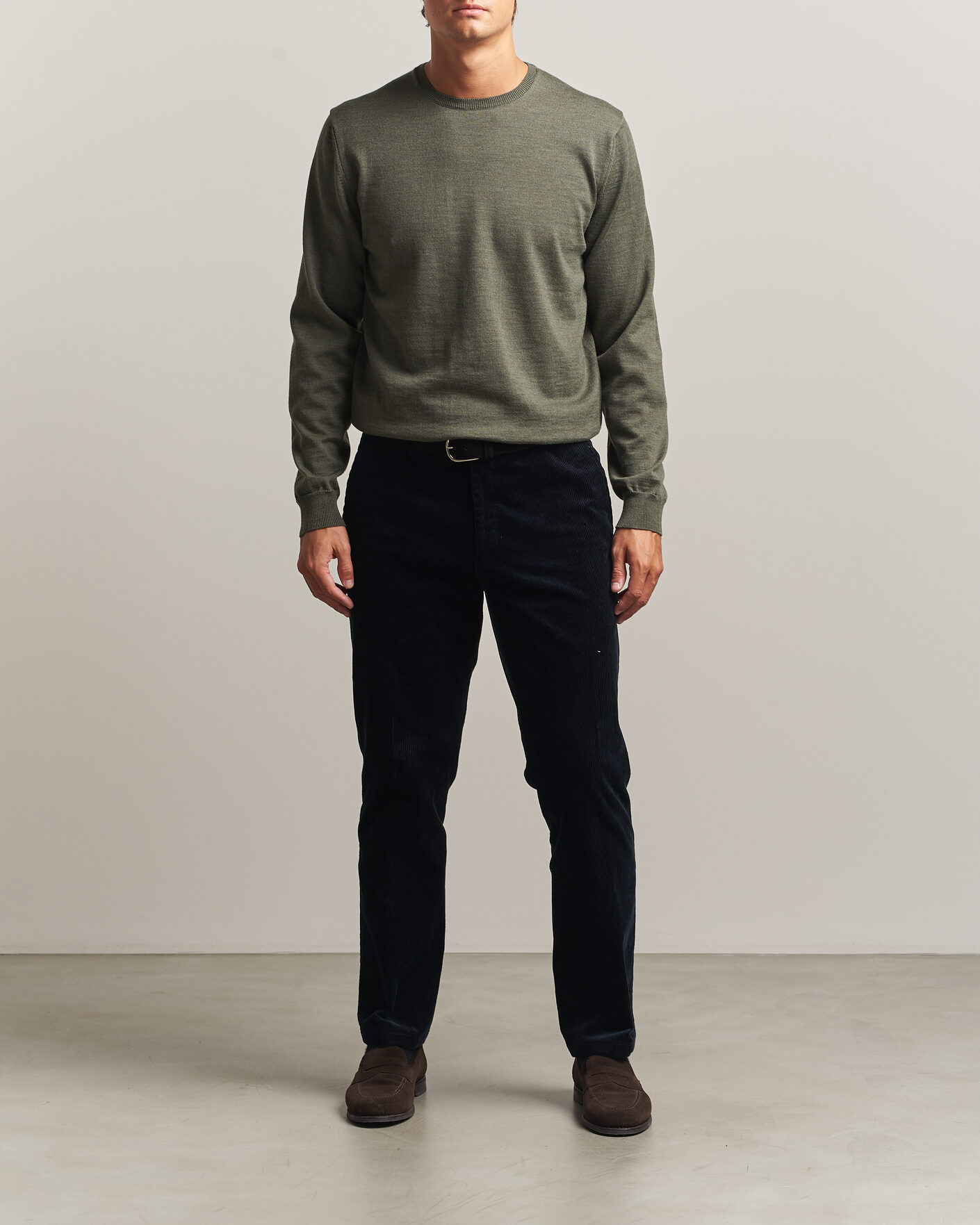 Heren | Truien | Stenströms | Merino Patch Crew Neck Dark Green