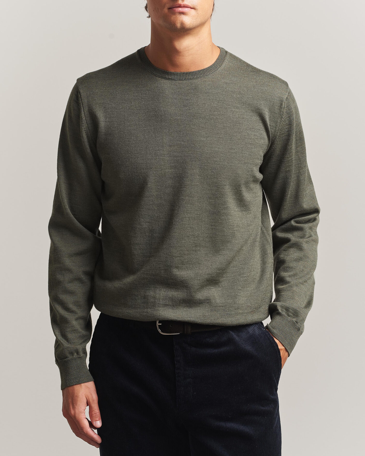 Heren | Truien | Stenströms | Merino Patch Crew Neck Dark Green
