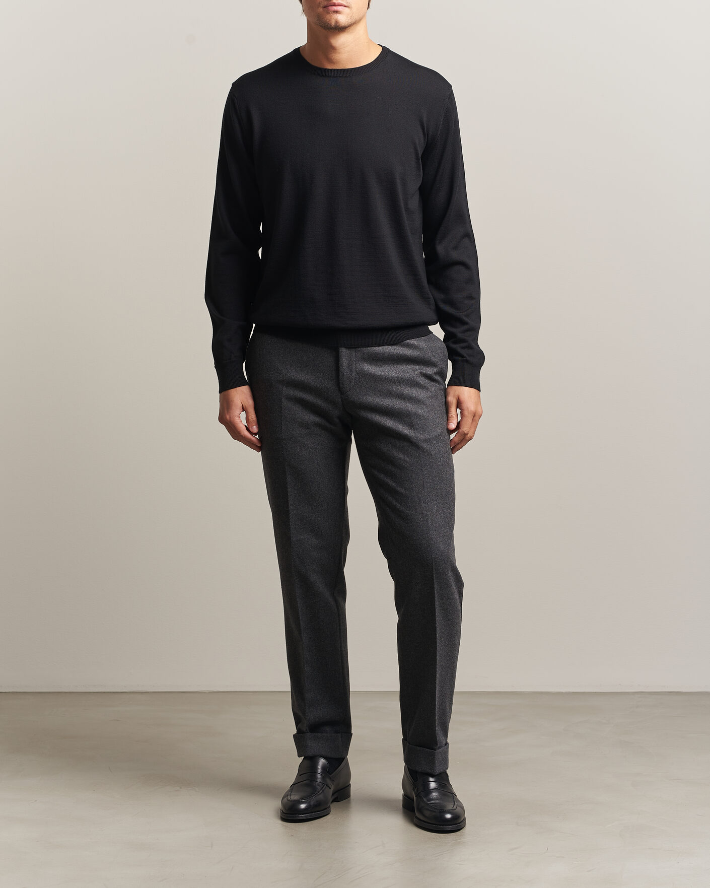 Heren | Truien | Stenströms | Merino Patch Crew Neck Black