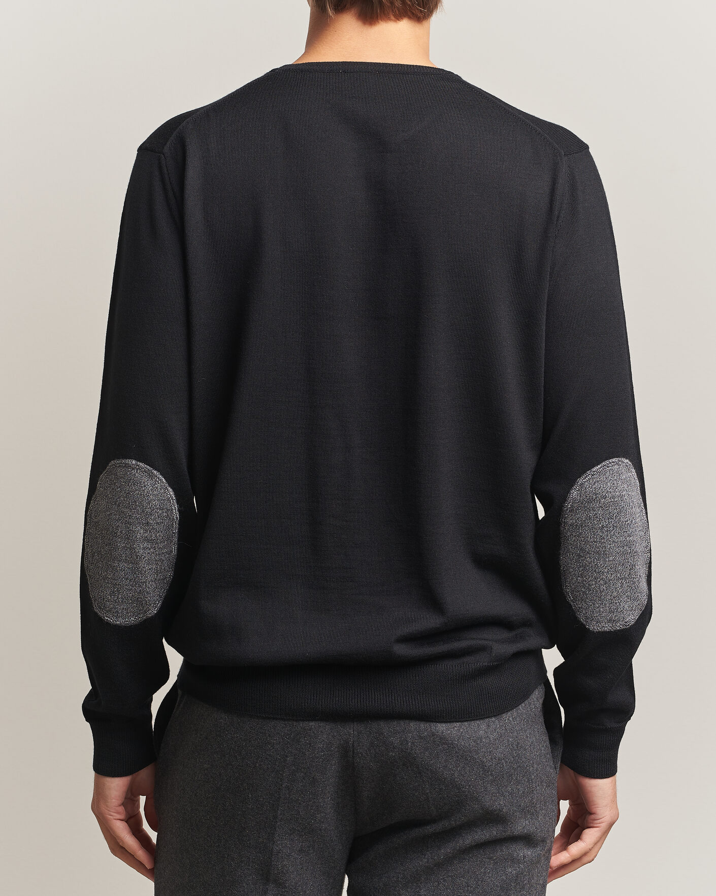 Heren | Truien | Stenströms | Merino Patch Crew Neck Black