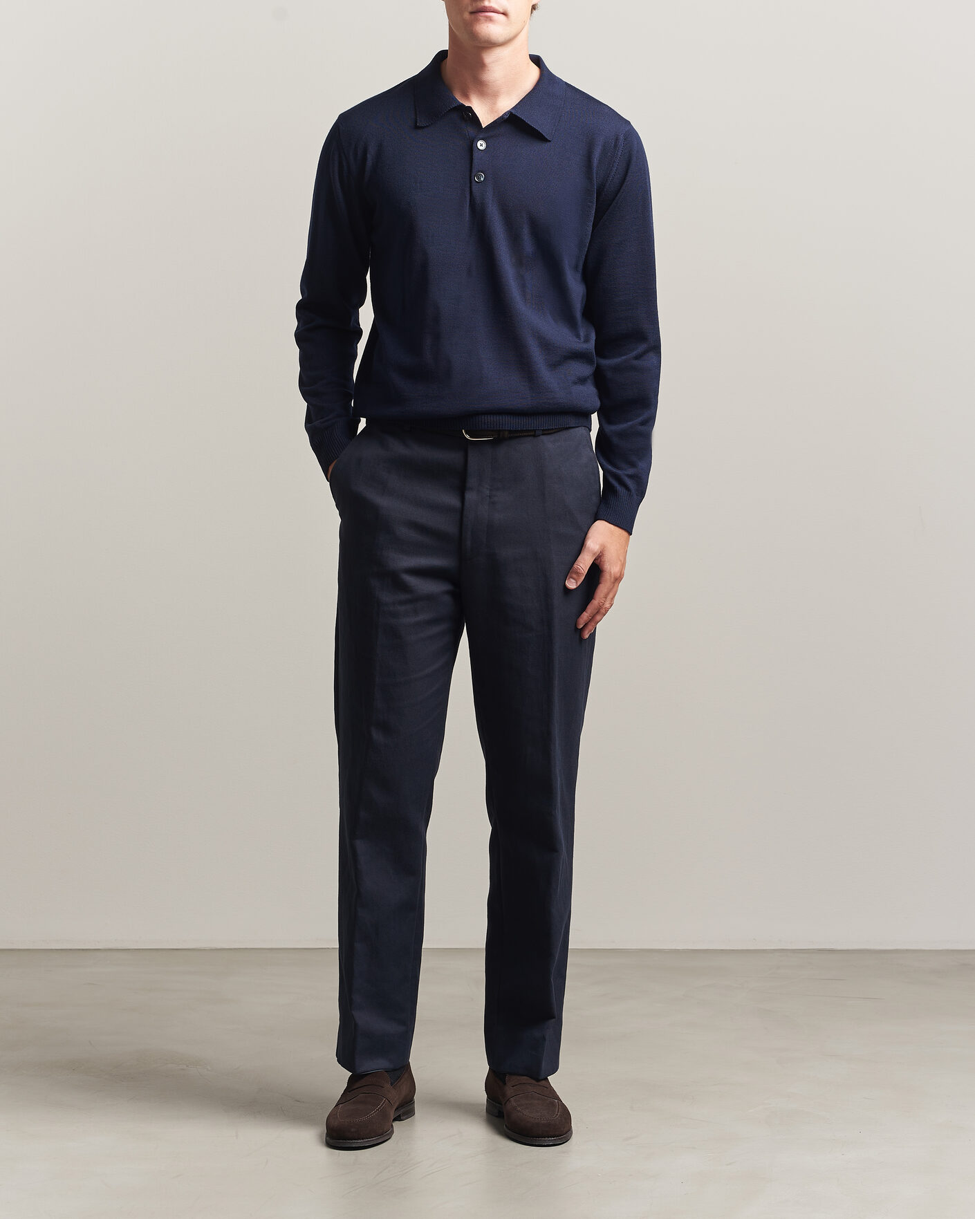 Heren | Truien | Stenströms | Merino Polo Navy