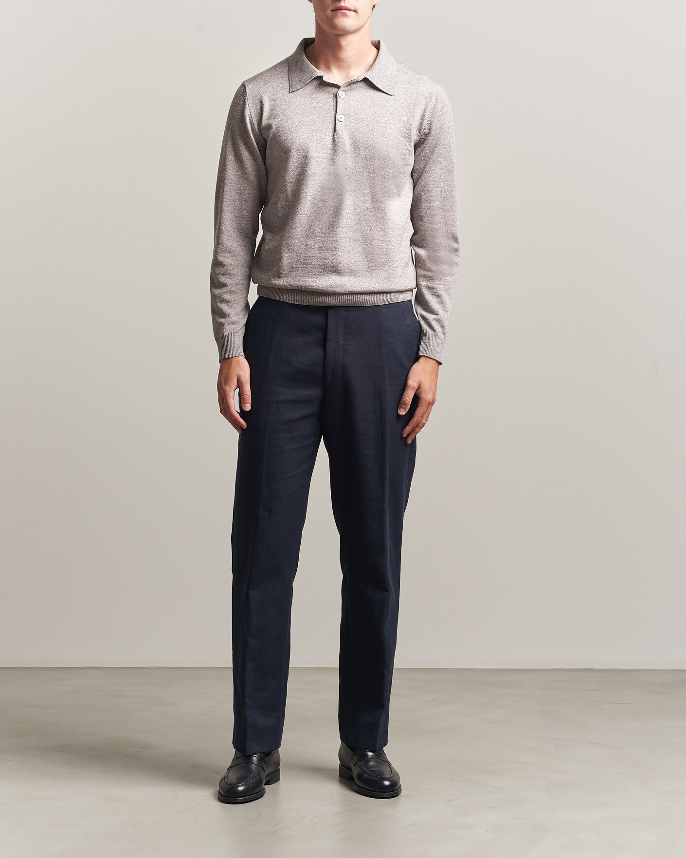 Heren | Truien | Stenströms | Merino Polo Beige