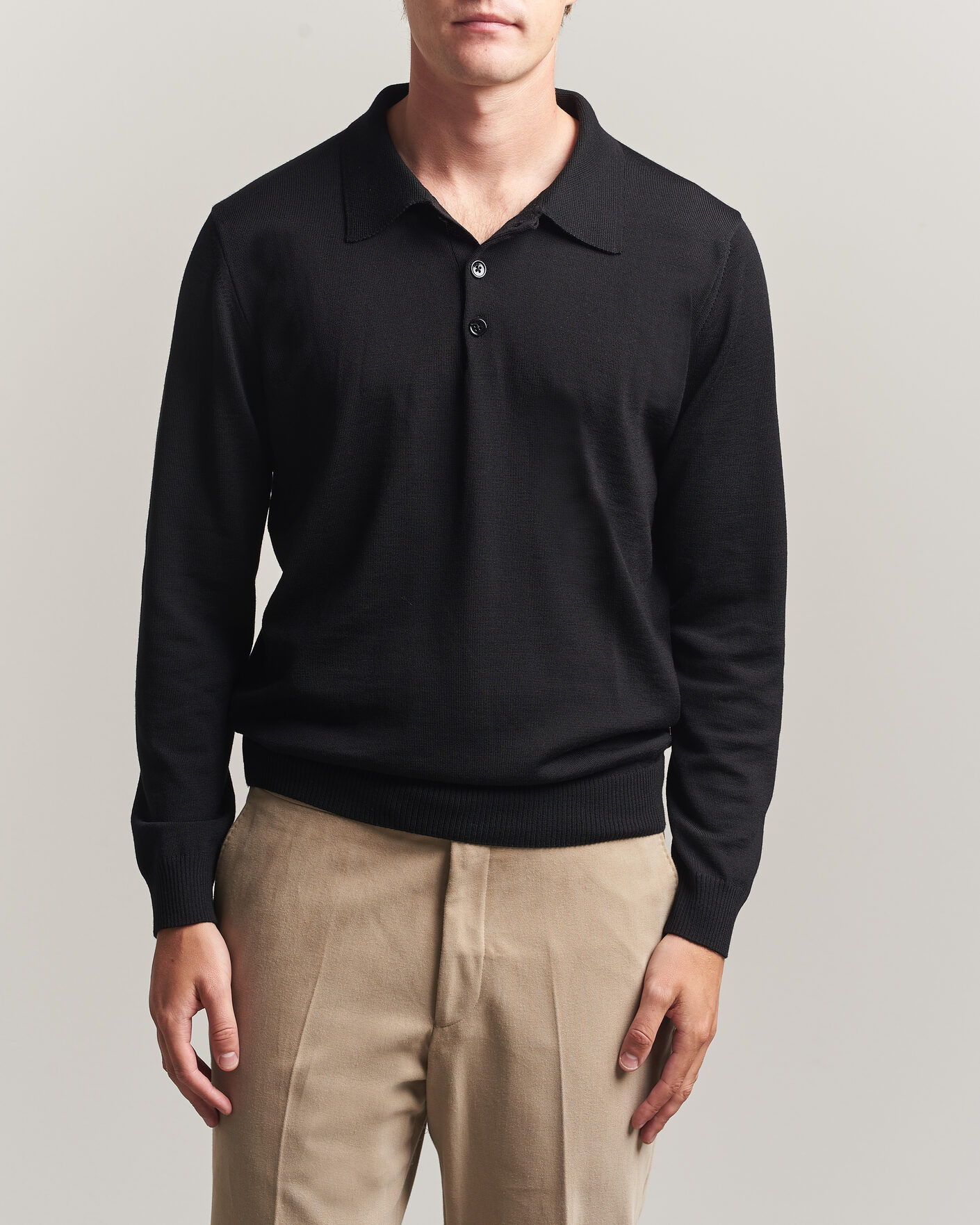 Heren | Truien | Stenströms | Merino Polo Black