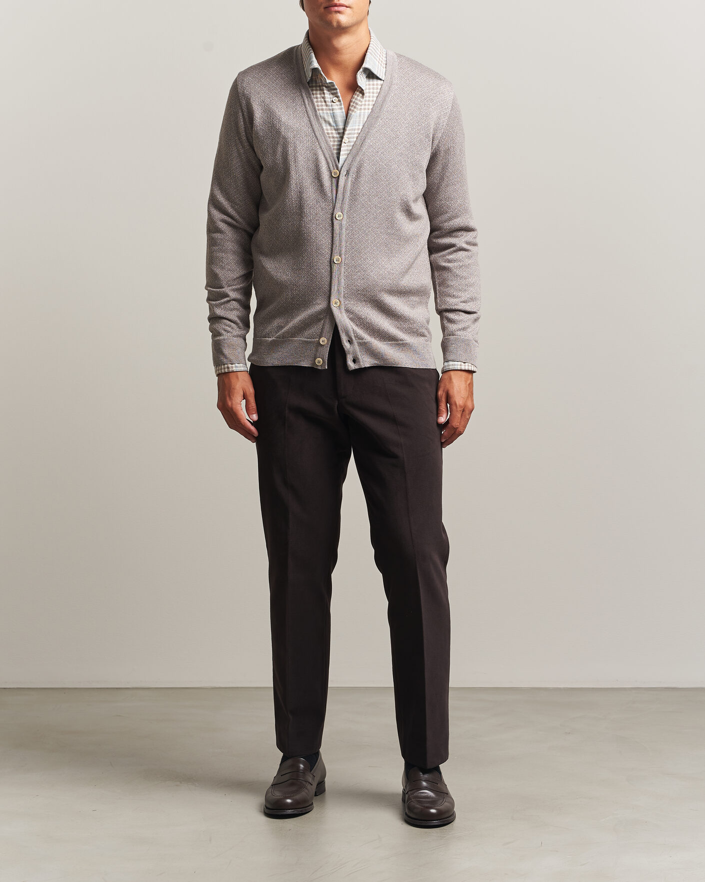Heren | Truien | Stenströms | Merino Jaquard Cardigan Beige