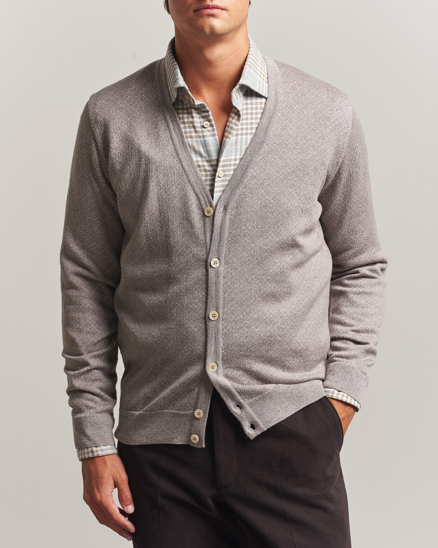 Heren | Truien | Stenströms | Merino Jaquard Cardigan Beige