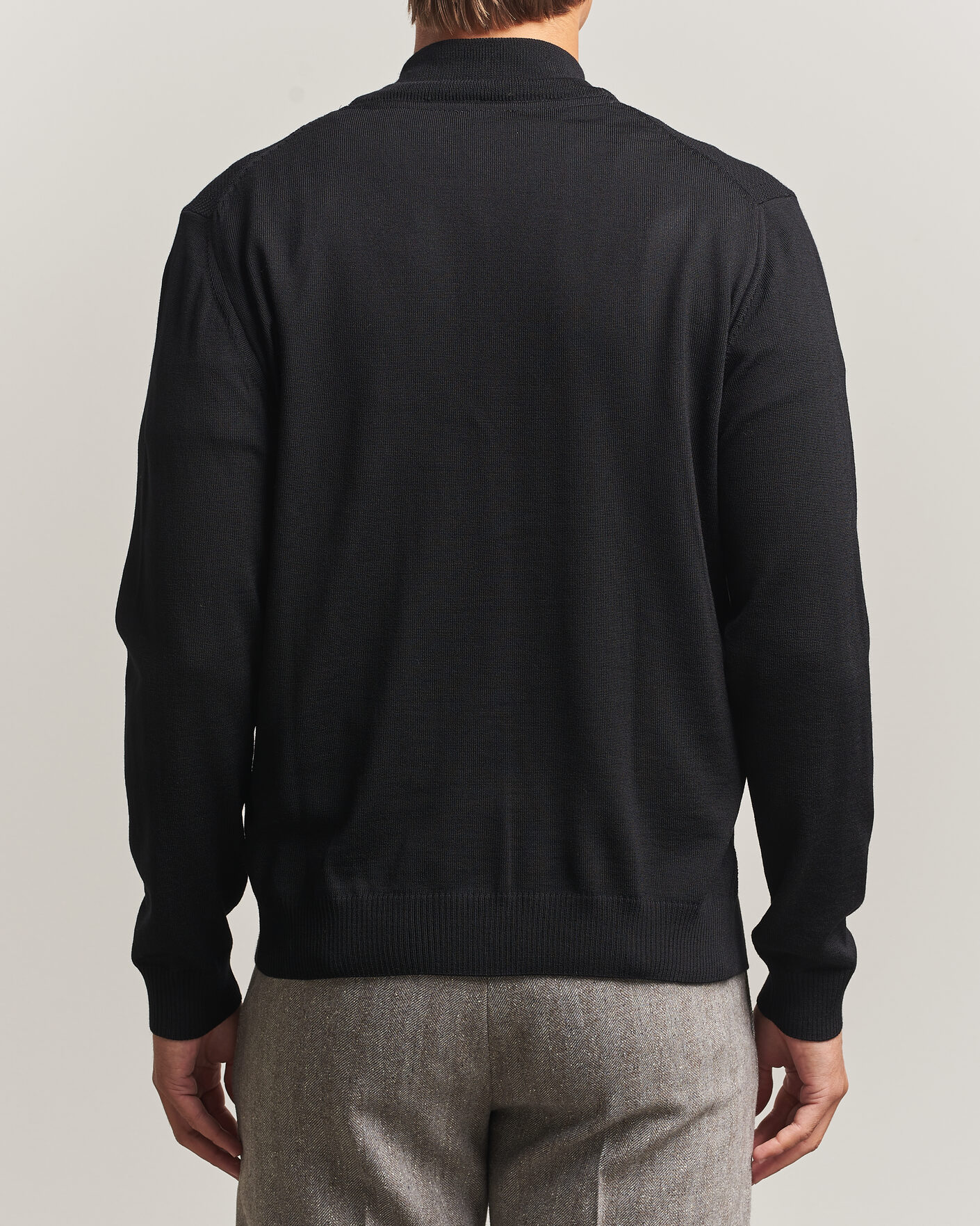 Heren | Truien | Stenströms | Merino Herringbone Full Zip Black