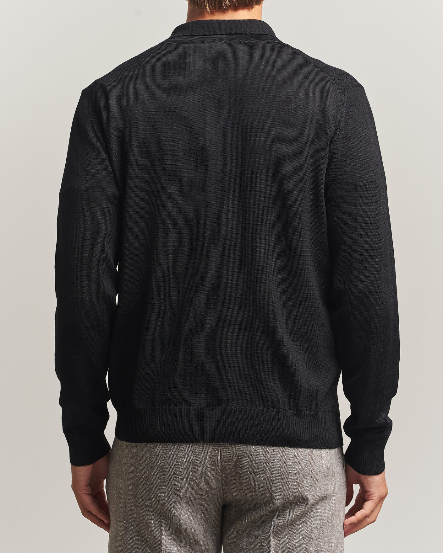 Heren | Truien | Stenströms | Merino Herringbone Polo Cardigan Black