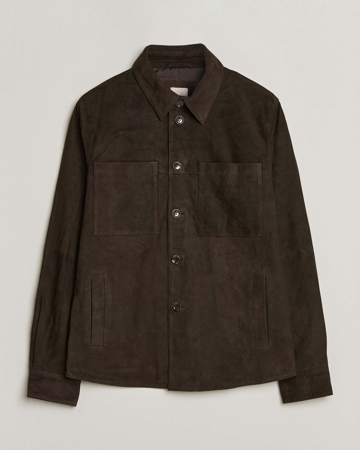 Heren | Overhemden | Stenströms | Goat Suede Overshirt Dark Brown