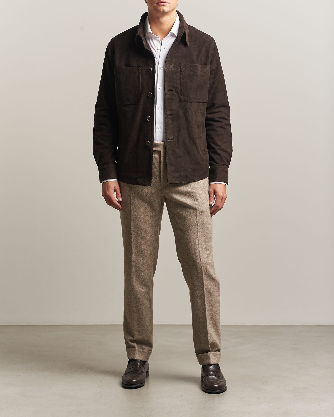 Heren | Overhemden | Stenströms | Goat Suede Overshirt Dark Brown