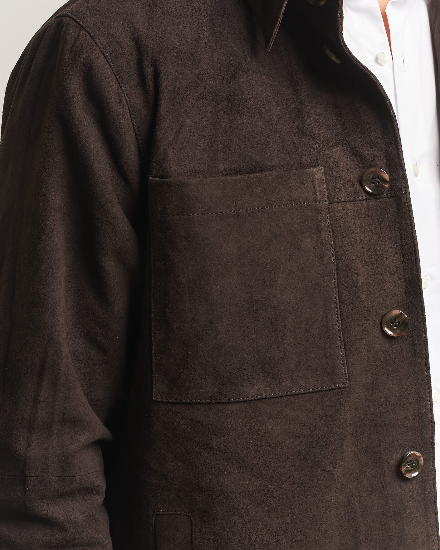 Heren | Overhemden | Stenströms | Goat Suede Overshirt Dark Brown