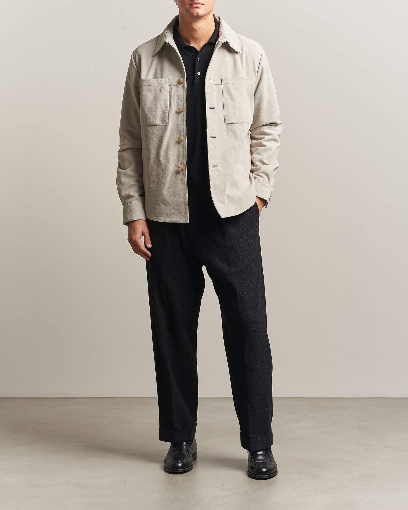 Heren | Overhemden | Stenströms | Goat Suede Overshirt Light Grey