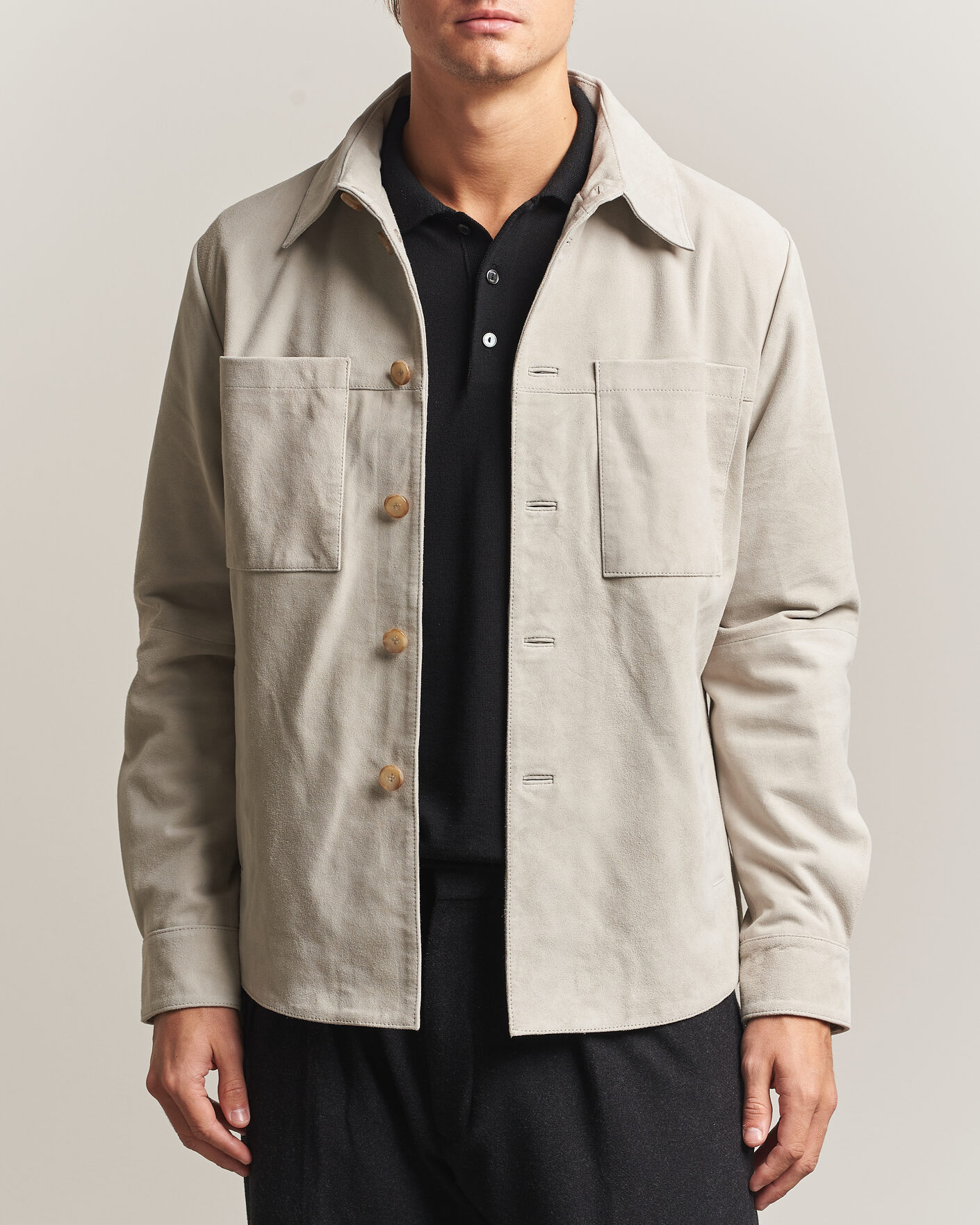 Heren | Overhemden | Stenströms | Goat Suede Overshirt Light Grey