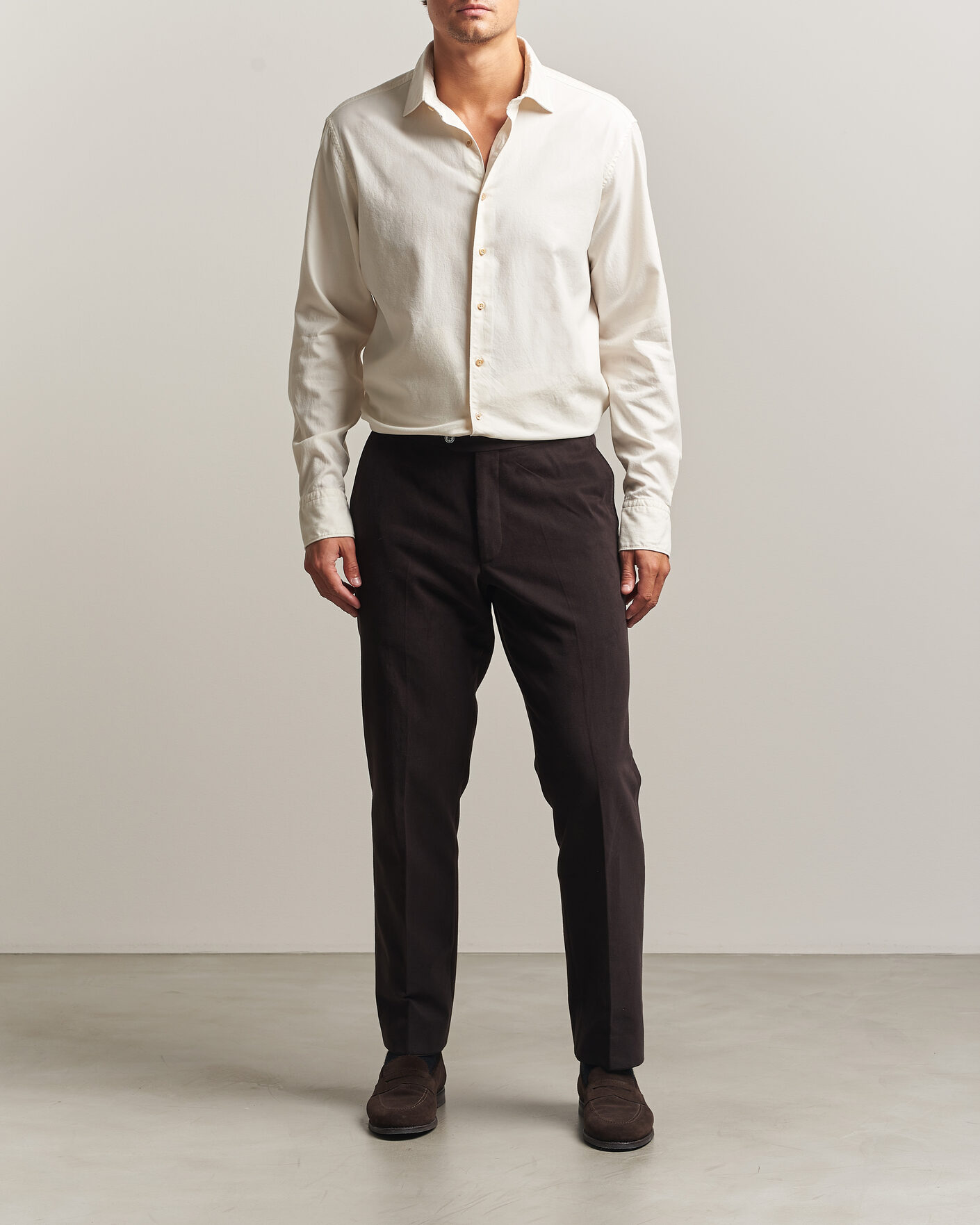 Heren | Overhemden | Stenströms | Regular Fit Cut Away Flannel Shirt Off White